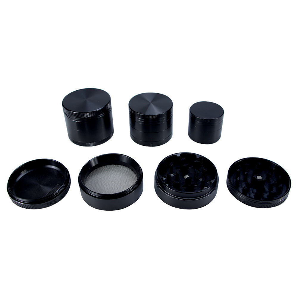 40Mm 50Mm 55Mm 63Mm 75Mm Customized Black Zin Aluminum Alloy Tobacco Grinder 4 part Large Herb Grinder