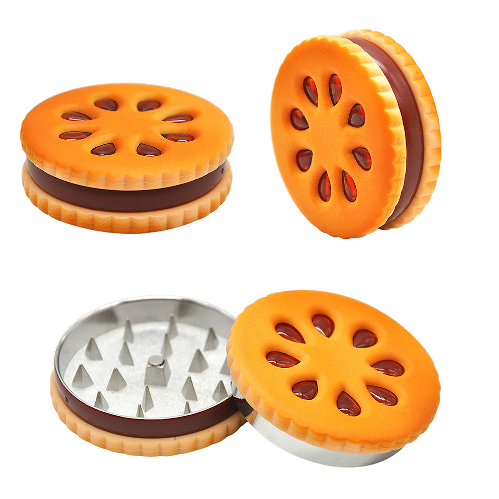 55 MM  Smoking Accessories 2 Parts Metal Herb Grinder Cookie Design Tobacco Spice Grinder