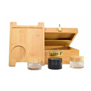 Wholesale Wooden Stash Gift Box Combo Kit with Grinder Stash Jar Rolling Tray Storage Compartment Box Set With Cr Lock