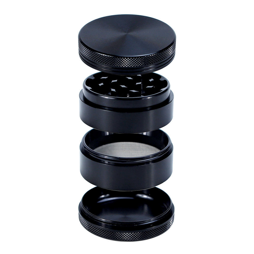 40Mm 50Mm 55Mm 63Mm 75Mm Customized Black Zin Aluminum Alloy Tobacco Grinder 4 part Large Herb Grinder