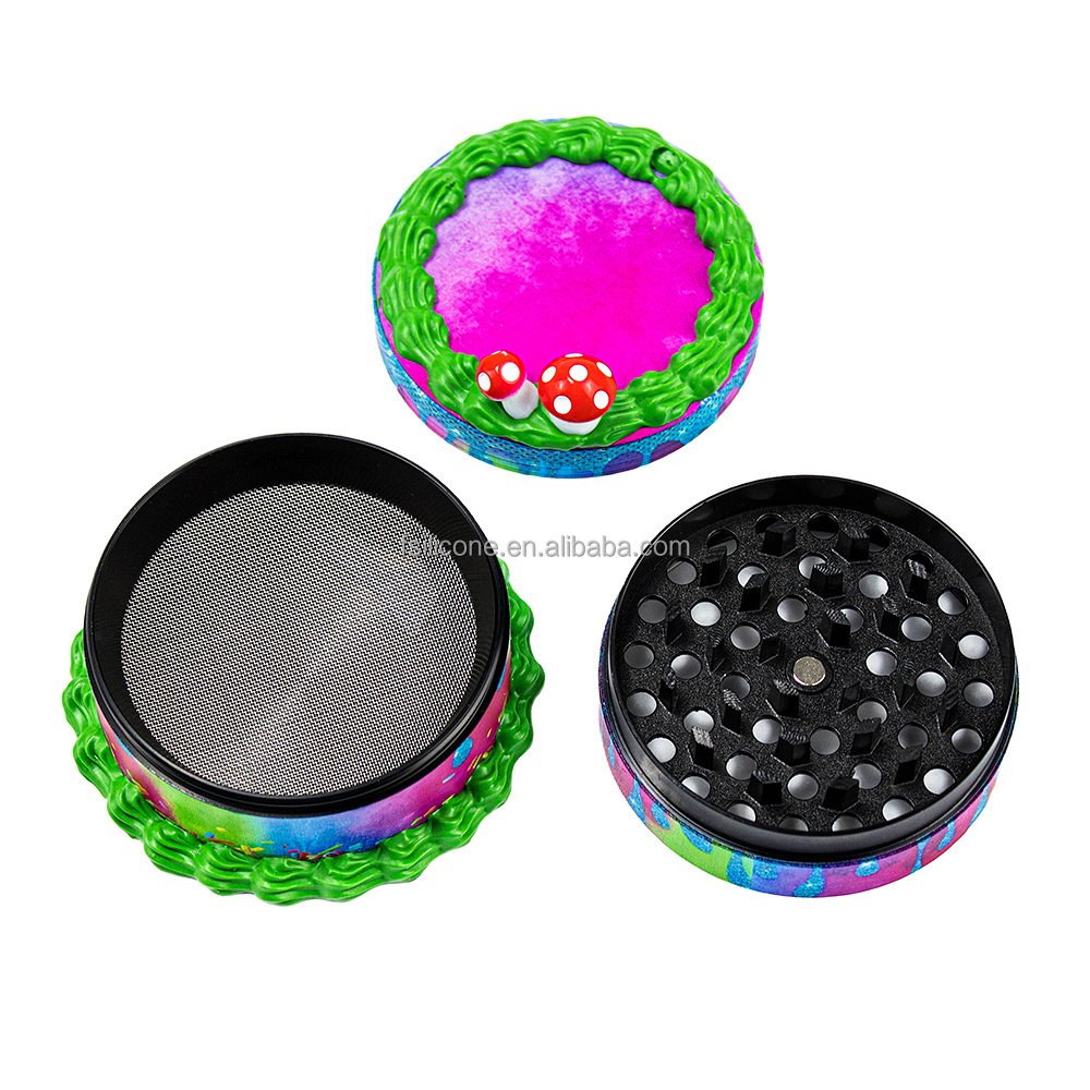 Creative Aluminum  Alloy 63cmm Silicone Integrated  4 Part Herb Grinder Manual Cute Cake Simulation Tobacco Grinder