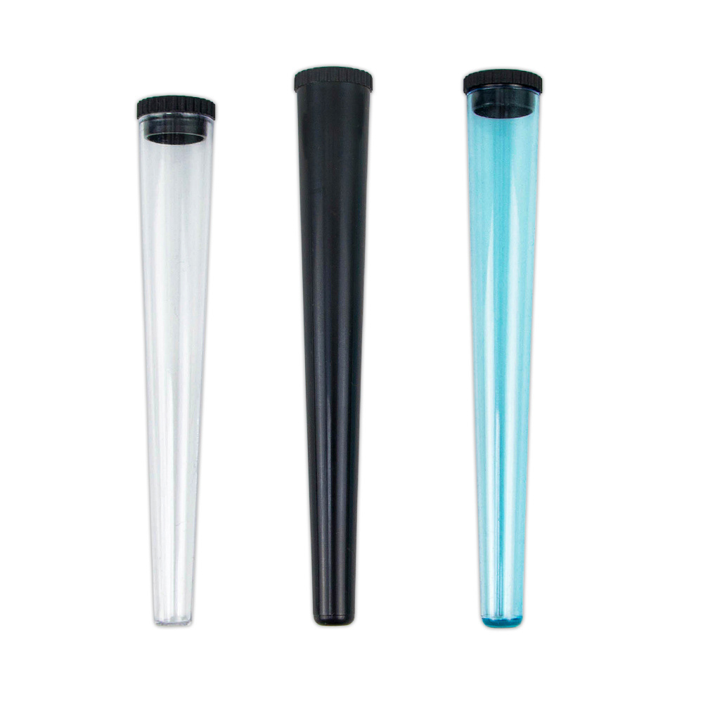 Custom Eco 115mm 120mm Empty Colorful PS Plastic Cone Tube Cigarette Storage Clear Pop Top Container Conical Roll Tubes with cap