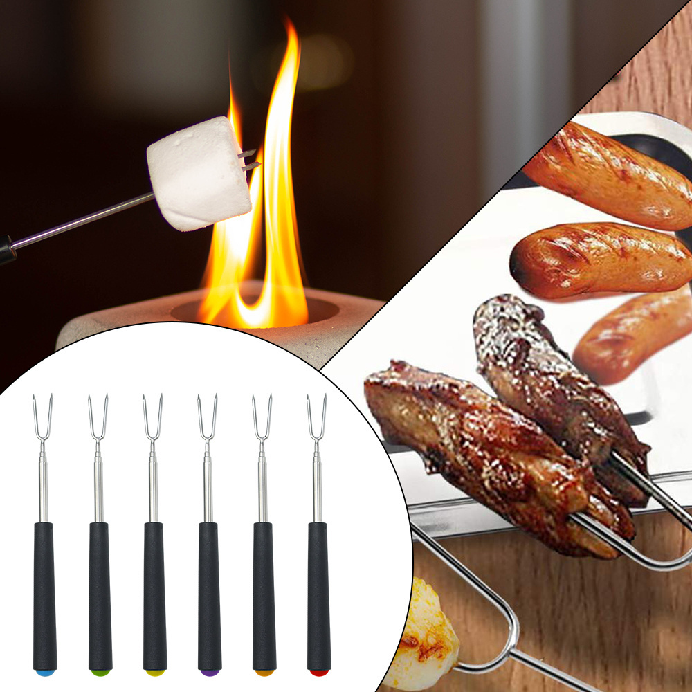 Barbecue Tools Camping Telescoping Bbq Forks 304 Stainless Steel Marshmallow Roasting Sticks