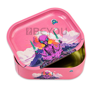 18*14cm New smoking accessories set metal rolling tray custom logo storage stash box with tray lid