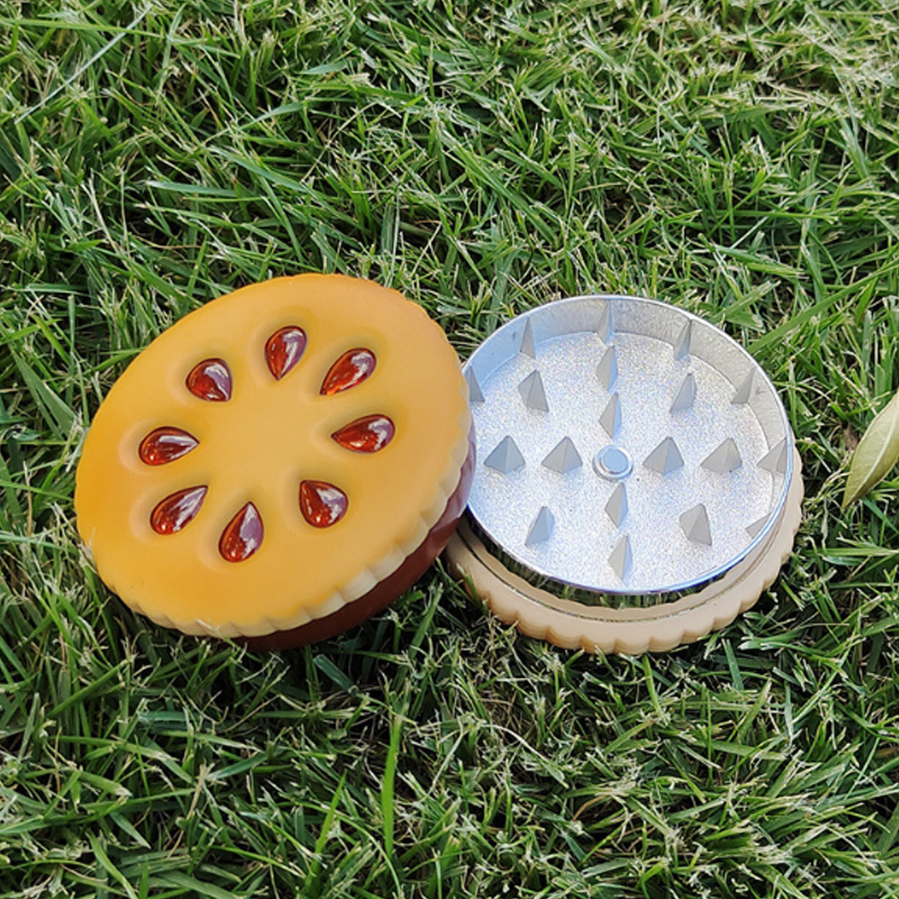 55 MM  Smoking Accessories 2 Parts Metal Herb Grinder Cookie Design Tobacco Spice Grinder