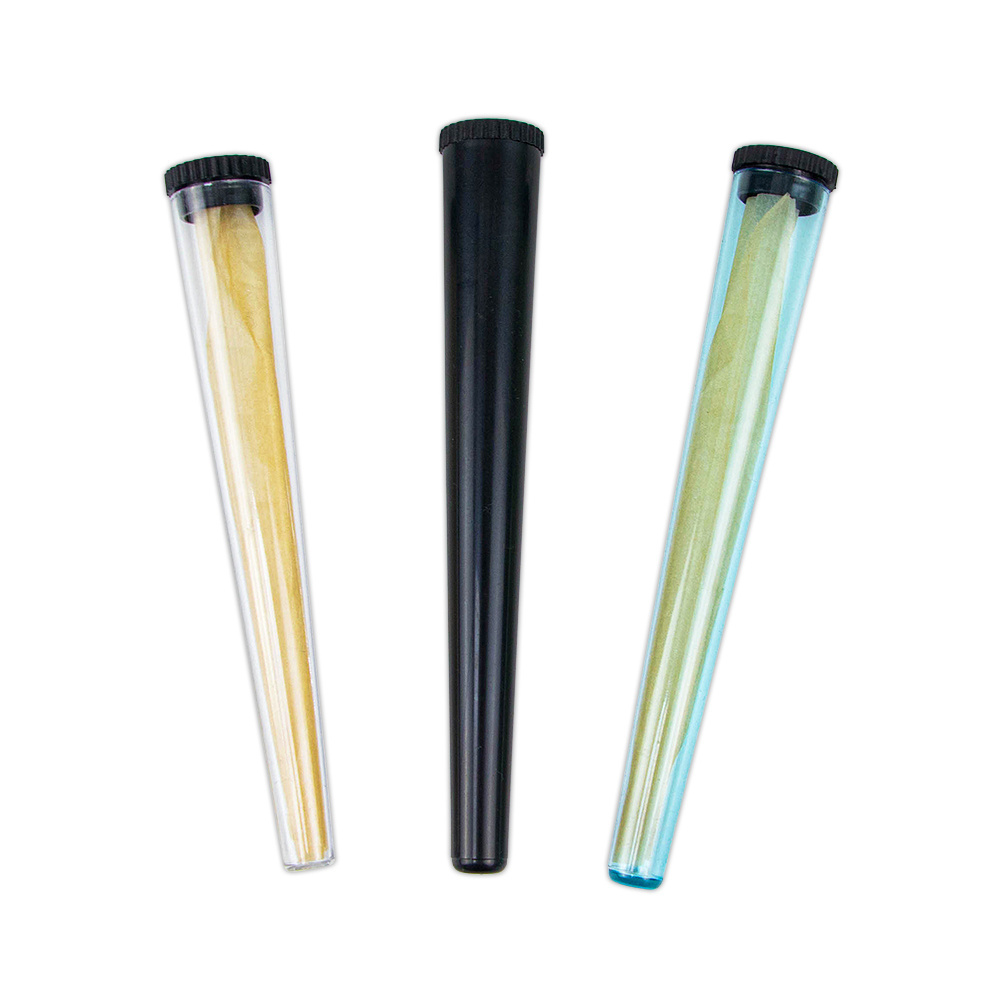 Custom Eco 115mm 120mm Empty Colorful PS Plastic Cone Tube Cigarette Storage Clear Pop Top Container Conical Roll Tubes with cap