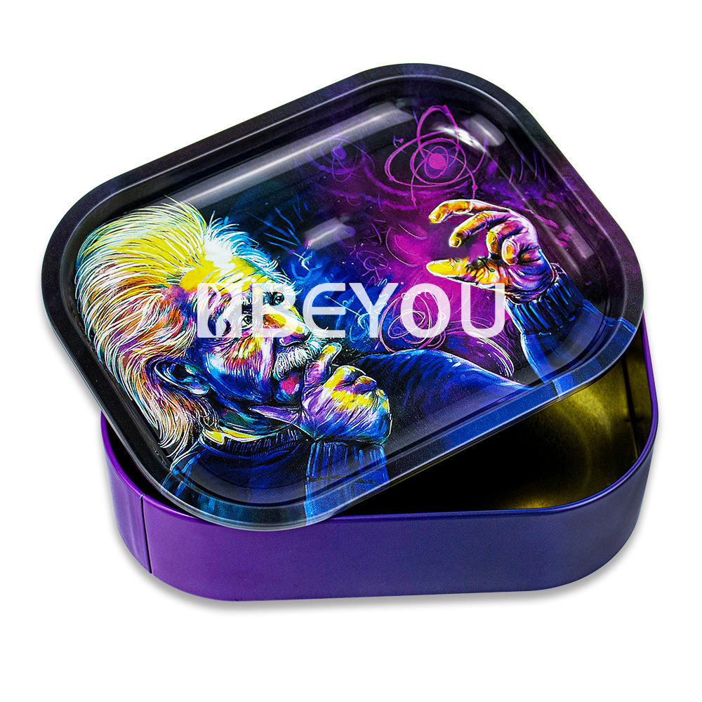 18*14cm New smoking accessories set metal rolling tray custom logo storage stash box with tray lid