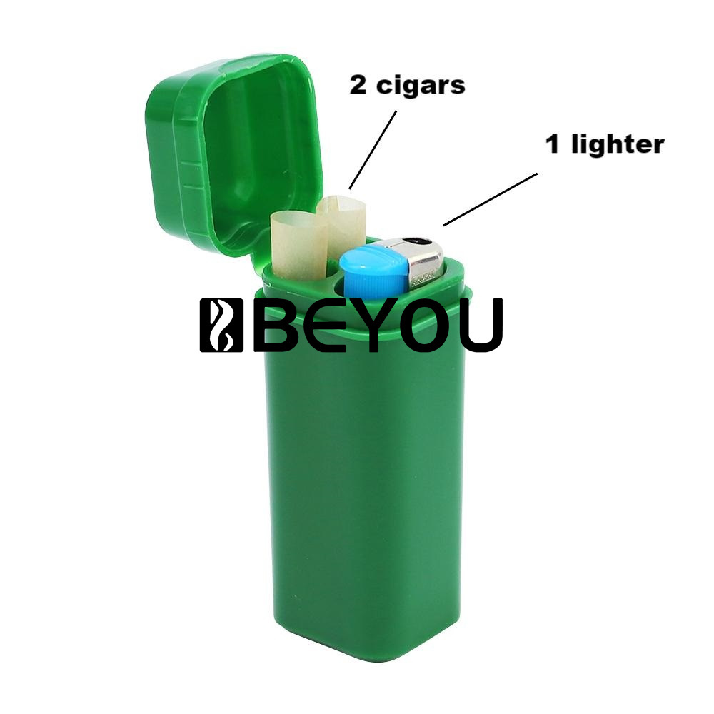 Portable Plastic Pre Cigar Tube Holder Travel Case Humidor Double Roll Cigar with Lighter Storage Container With Airtight Lid