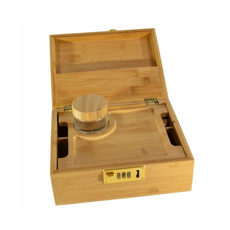 Wholesale Wooden Stash Gift Box Combo Kit with Grinder Stash Jar Rolling Tray Storage Compartment Box Set With Cr Lock