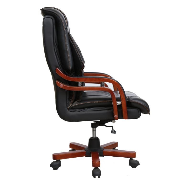 custom retro ripple black luxury genuine leather wooden adjustable executive boss office chair