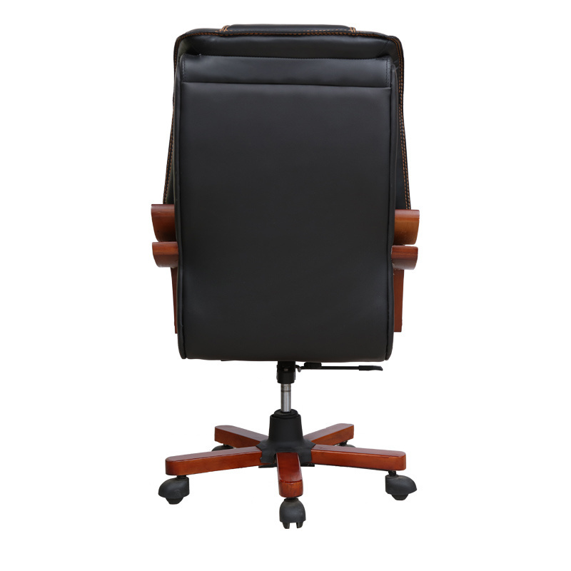 custom retro ripple black luxury genuine leather wooden adjustable executive boss office chair