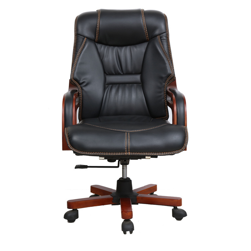 custom retro ripple black luxury genuine leather wooden adjustable executive boss office chair