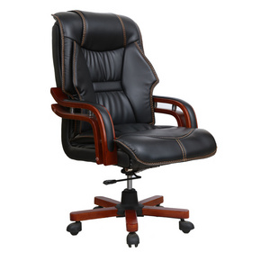 custom retro ripple black luxury genuine leather wooden adjustable executive boss office chair