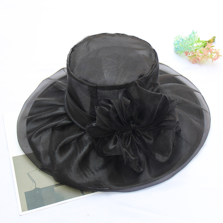 HZM-22302 New Fashion Wholesale Flower Church Hats Elegant Summer Ladies Organza Wedding Women Bucket Hats