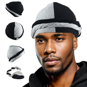 HZM-22367 Two Tone Men Silky Durag Hip-hop Rapper Doo Rag Long Tail Du rag Headwraps Halo Turban