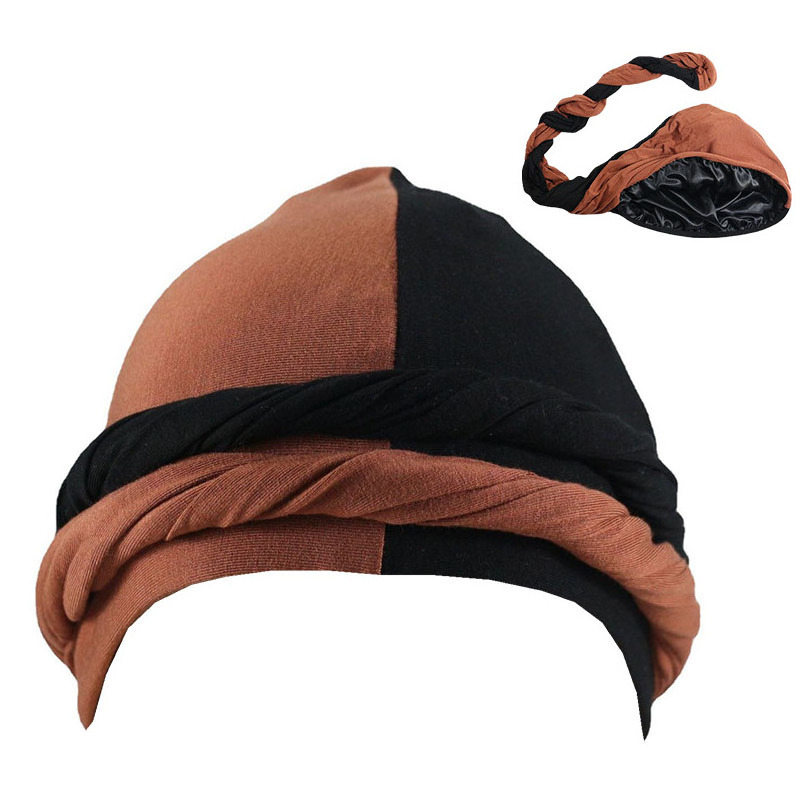 HZM-22367 Two Tone Men Silky Durag Hip-hop Rapper Doo Rag Long Tail Du rag Headwraps Halo Turban