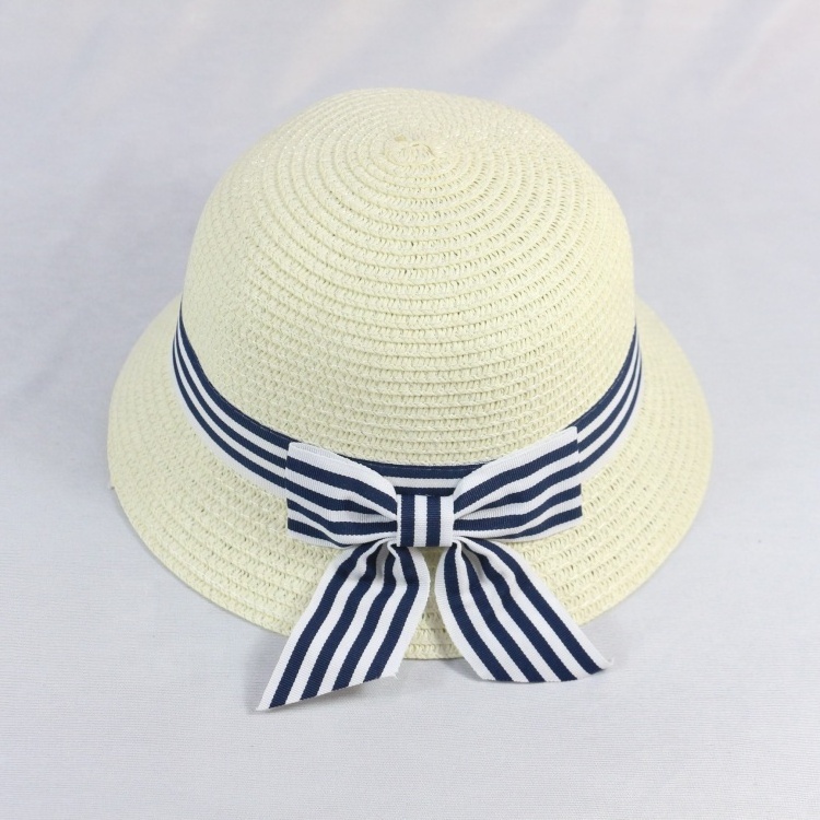 HZM-17646 wholesale summer bucket children mini straw hat with bowknot