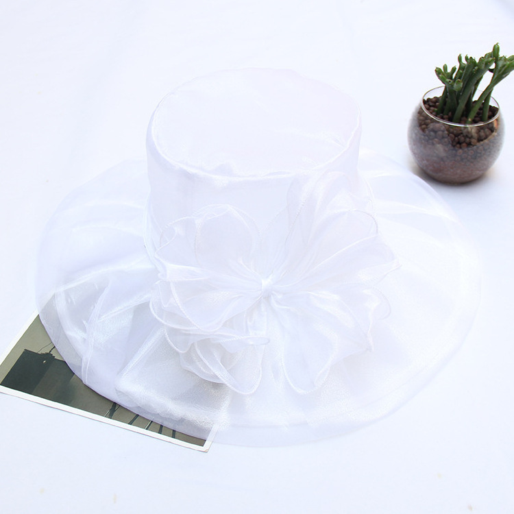 HZM-22302 New Fashion Wholesale Flower Church Hats Elegant Summer Ladies Organza Wedding Women Bucket Hats