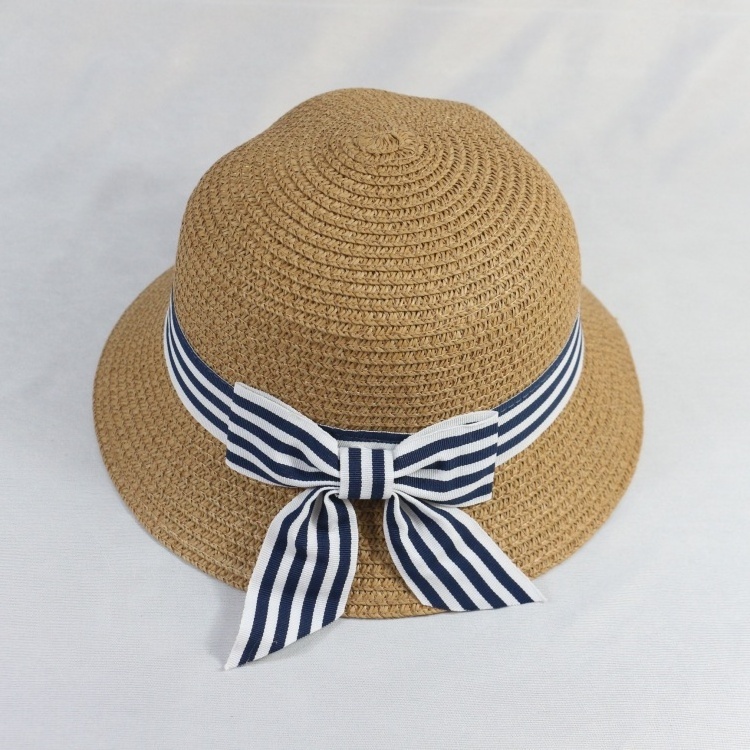 HZM-17646 wholesale summer bucket children mini straw hat with bowknot