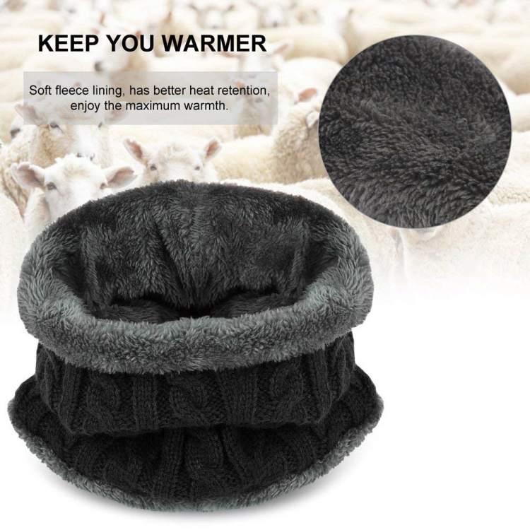 HZM-18178 Mens Winter Beanie Hats Scarf Set Warm Knit Hats Skull Cap Neck Warmer with Thick Fleece Lined Winter Hat & Scarf