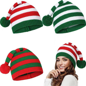 HZM-23245 Christmas Knitted Hats for Adults Slouchy Hats Elf Santa Beanies Hat Red and Green Knit Crochet Cap