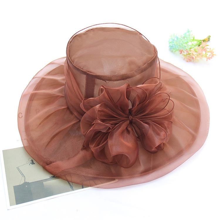 HZM-22302 New Fashion Wholesale Flower Church Hats Elegant Summer Ladies Organza Wedding Women Bucket Hats