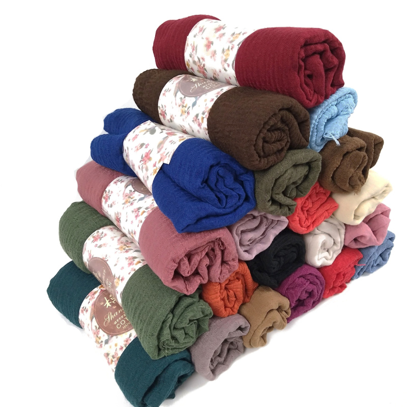 HZW-19002 Fashion solid color shawl muslim women cotton crinkle hijab scarf