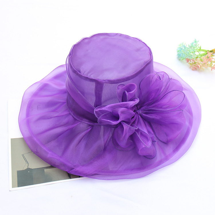 HZM-22302 New Fashion Wholesale Flower Church Hats Elegant Summer Ladies Organza Wedding Women Bucket Hats