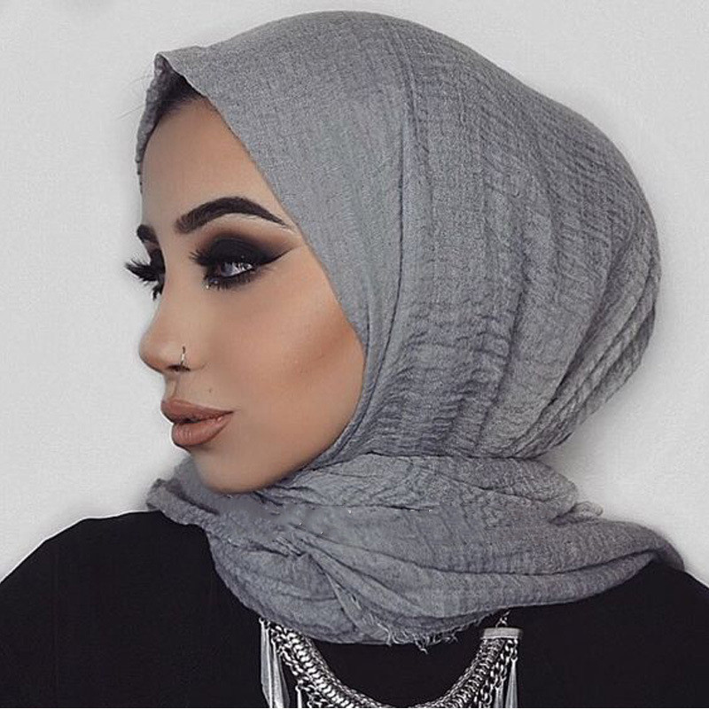 HZW-19002 Fashion solid color shawl muslim women cotton crinkle hijab scarf