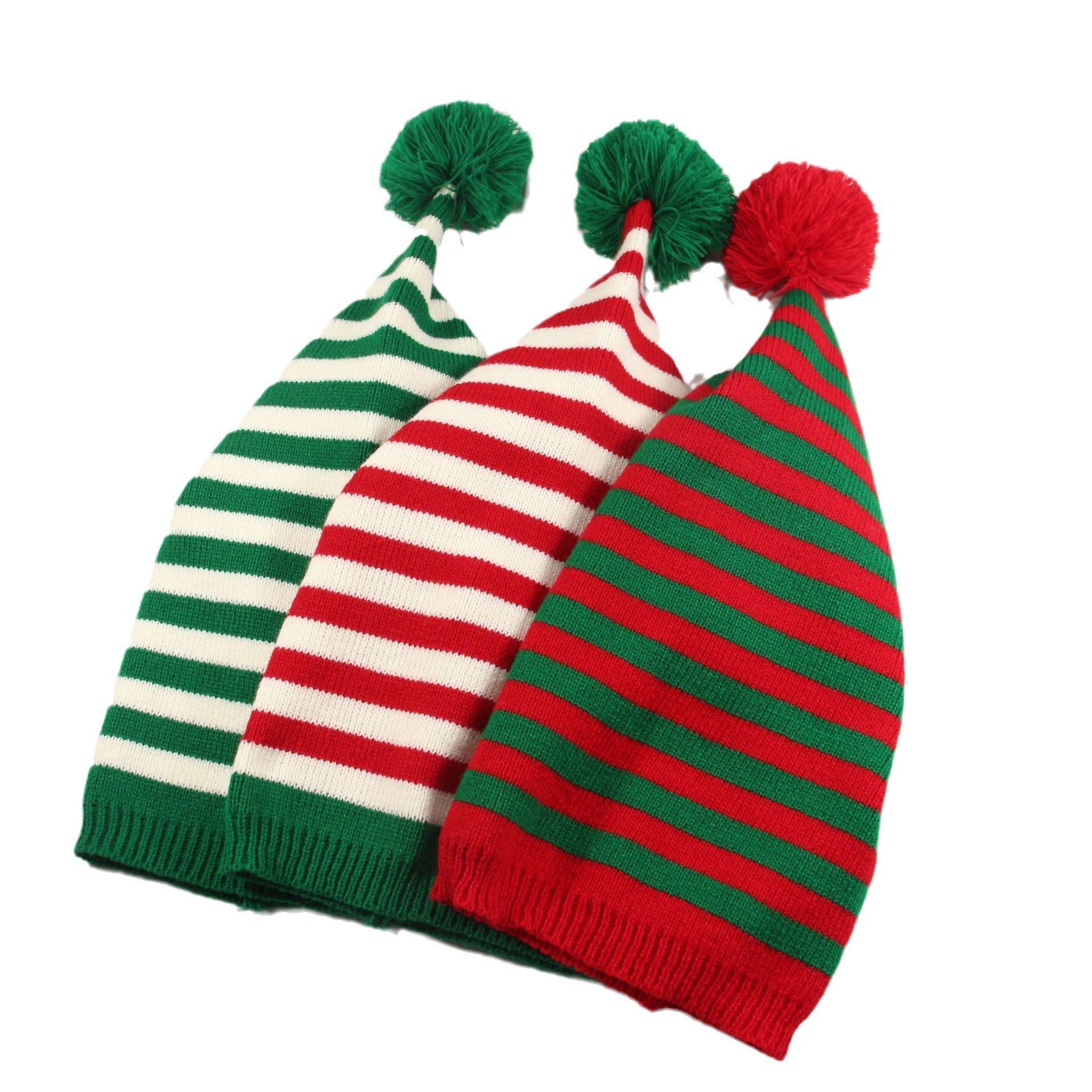 HZM-23245 Christmas Knitted Hats for Adults Slouchy Hats Elf Santa Beanies Hat Red and Green Knit Crochet Cap