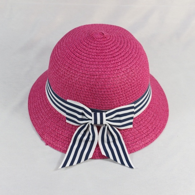 HZM-17646 wholesale summer bucket children mini straw hat with bowknot