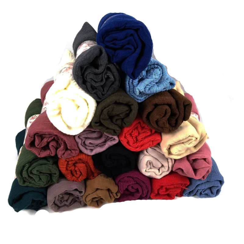 HZW-19002 Fashion solid color shawl muslim women cotton crinkle hijab scarf