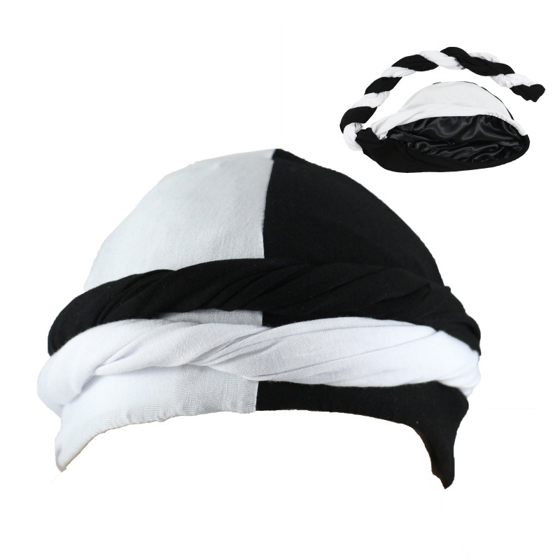 HZM-22367 Two Tone Men Silky Durag Hip-hop Rapper Doo Rag Long Tail Du rag Headwraps Halo Turban