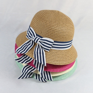 HZM-17646 wholesale summer bucket children mini straw hat with bowknot