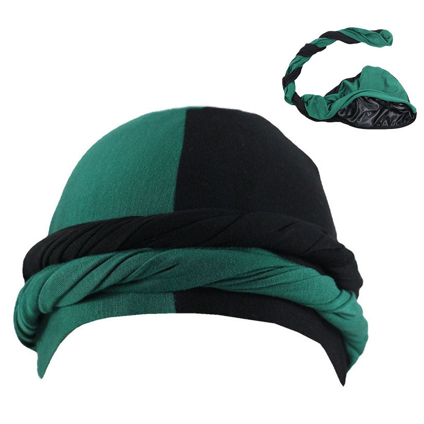 HZM-22367 Two Tone Men Silky Durag Hip-hop Rapper Doo Rag Long Tail Du rag Headwraps Halo Turban