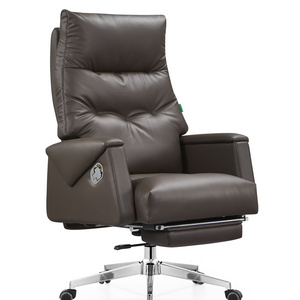 Luxury Hign End Real Leather Reclining Sleeping Office Chair with Foot Rest