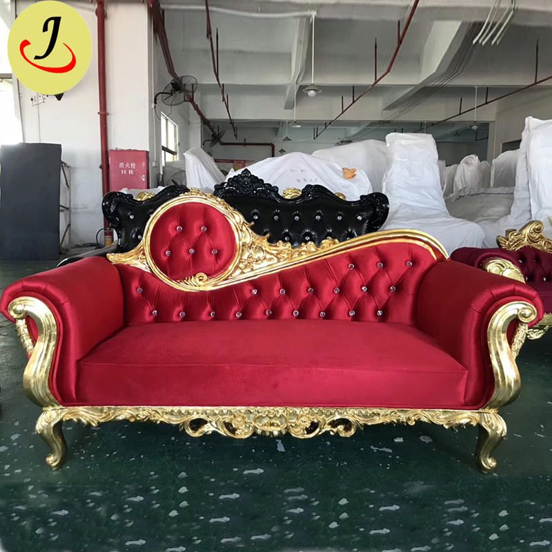 Cheap price bride and groom leather sofa gold wedding throne chairs