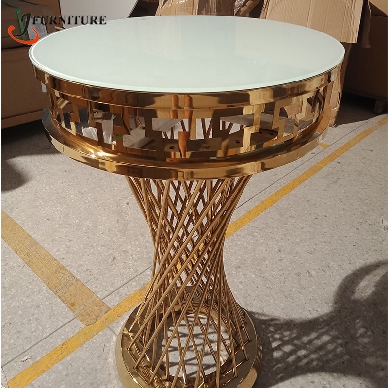 New design mirror gold stainless steel round cocktail high bar table