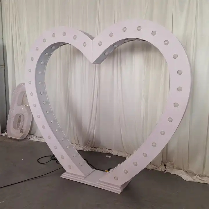 PVC heart shaped arch white 3d LED backdrop light wedding event props stage hiring