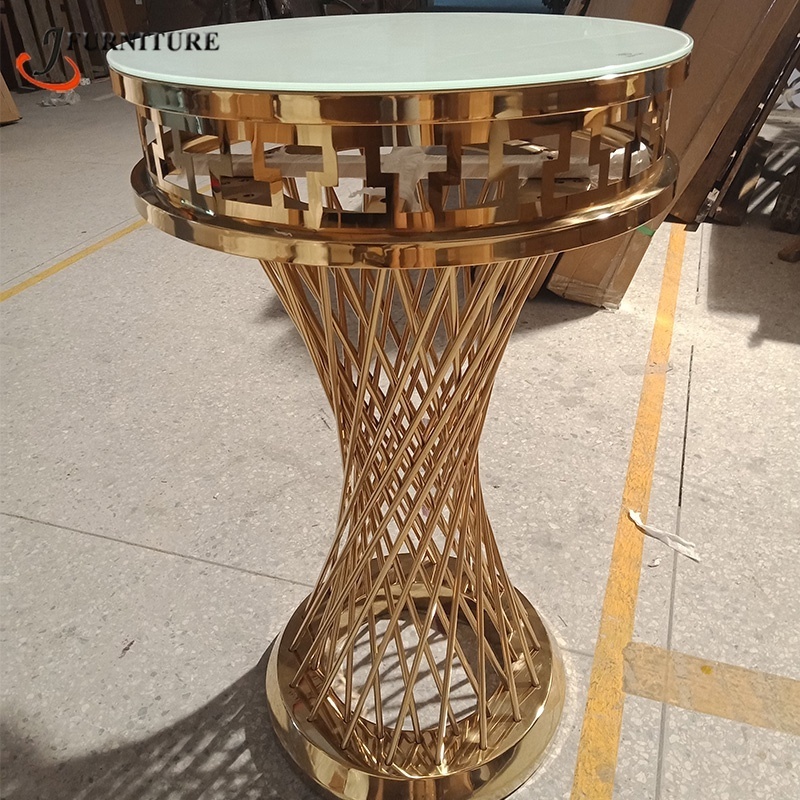 New design mirror gold stainless steel round cocktail high bar table