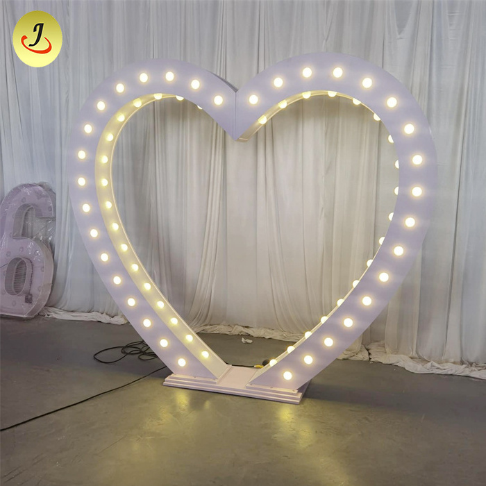 PVC heart shaped arch white 3d LED backdrop light wedding event props stage hiring