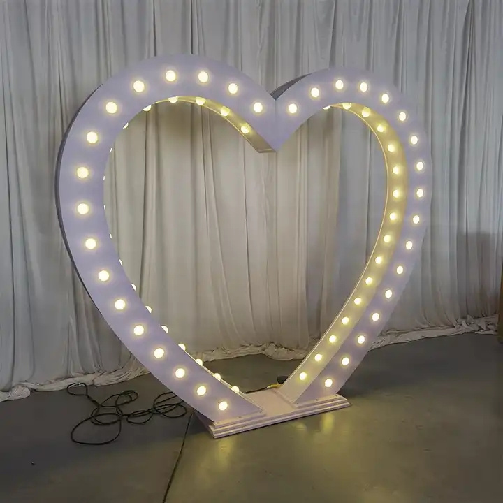 PVC heart shaped arch white 3d LED backdrop light wedding event props stage hiring