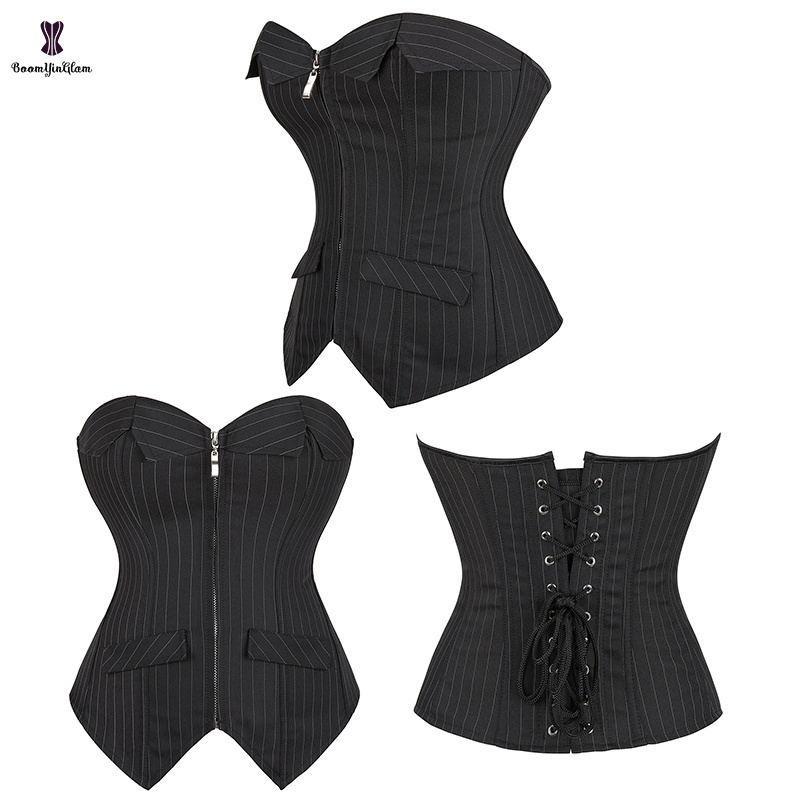 High Quality Wholesale China Manufacturer Skinny Backless Gothic Dress Women Office Suit Pin Stripe Black Corset Top