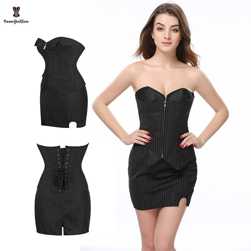 High Quality Wholesale China Manufacturer Skinny Backless Gothic Dress Women Office Suit Pin Stripe Black Corset Top