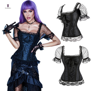 Women's Tank Floral Corset Top Mesh Off Shoulder Bustier Sexy Overbust Brocade Victorian Fashion corsets