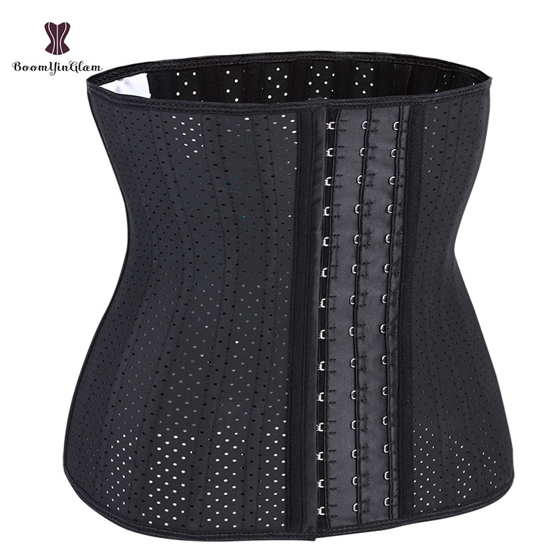 25 Steel Bone Women Waist Trainer Hook And Eye Mesh Air Hole Cincher Corset Weight Loss Short Body Shaper Latex Tummy Controller