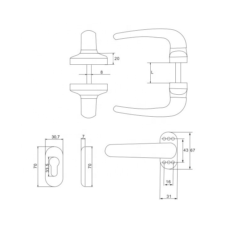 High Quality Aluminium Door Handle Double Sided Handle Aluminium Door And Window Handle With Cylinder Cover To Africa India