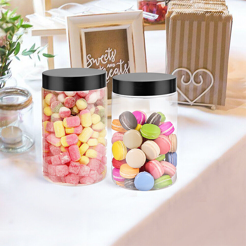 Plastic Jars with Lids 16oz 8oz Clear Plastic Mason Jars Leakproof Slime Containers for Peanut,Spice,Cookie,Candy and Dry Food