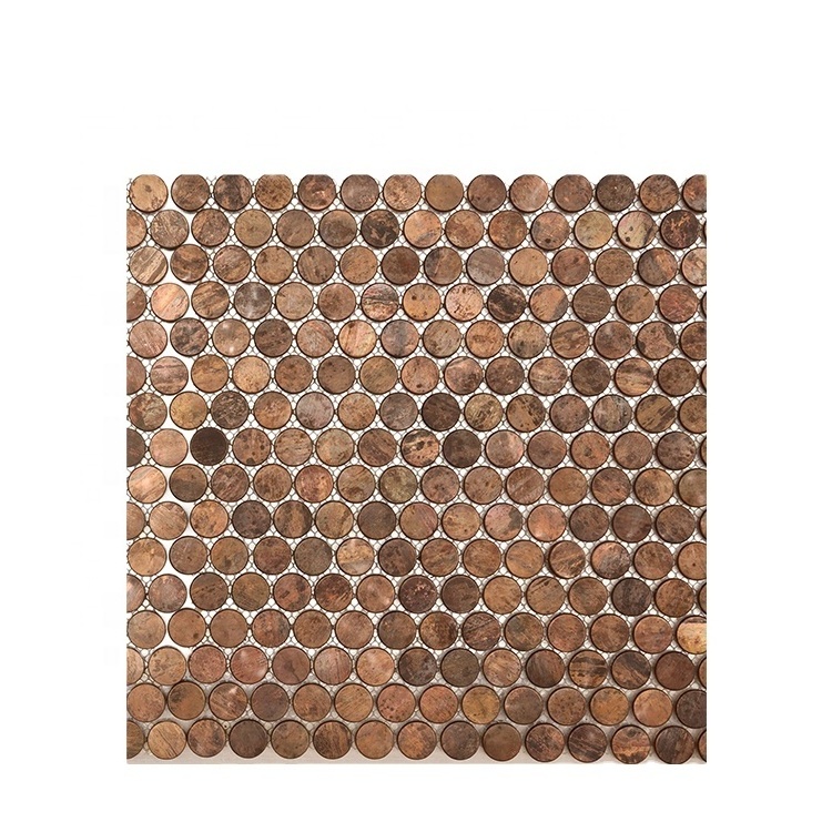 Luxury Kitchen Wall Backsplash Mosaic Tiles Metallic Bronze Mix Copper Bronze Metal Penny Wall Tile Round