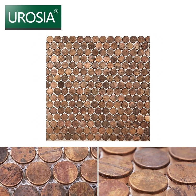 Antique Chinese Style 3D Metal Copper Mosaic Wall Tile Self-Adhesive Square Aluminum Kitchen Backsplash Modern Ancient Design